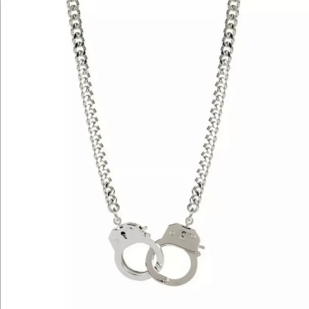 New Working Handcuff Lock Partners in Crime Silver Necklace
